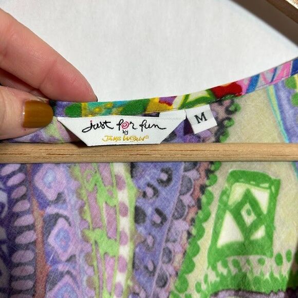 Jams World Just for Fun Dress M Paisley Quartz Colorful Watercolor Beachy Rayon - Picture 6 of 8